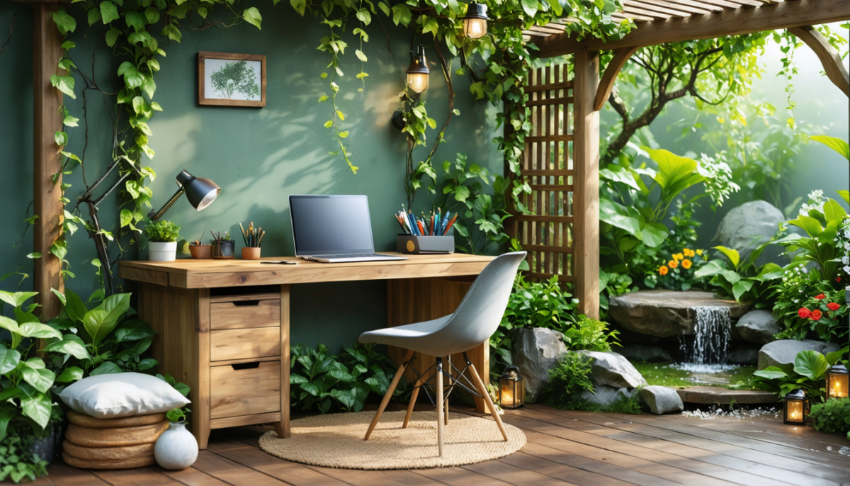 aménagez un espace télétravail chaleureux et pratique dans votre jardin pour allier productivité et détente en plein air.