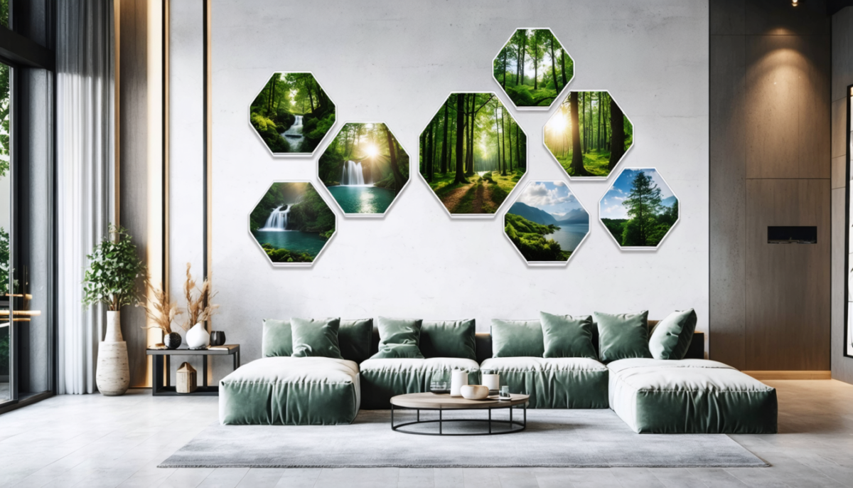 apportez une touche moderne et élégante à votre intérieur avec nos photos hexagonales au design contemporain, parfaites pour sublimer votre décoration.